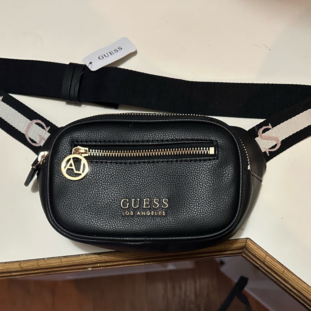 Guess Black Textured Crossbody with Logo Strap